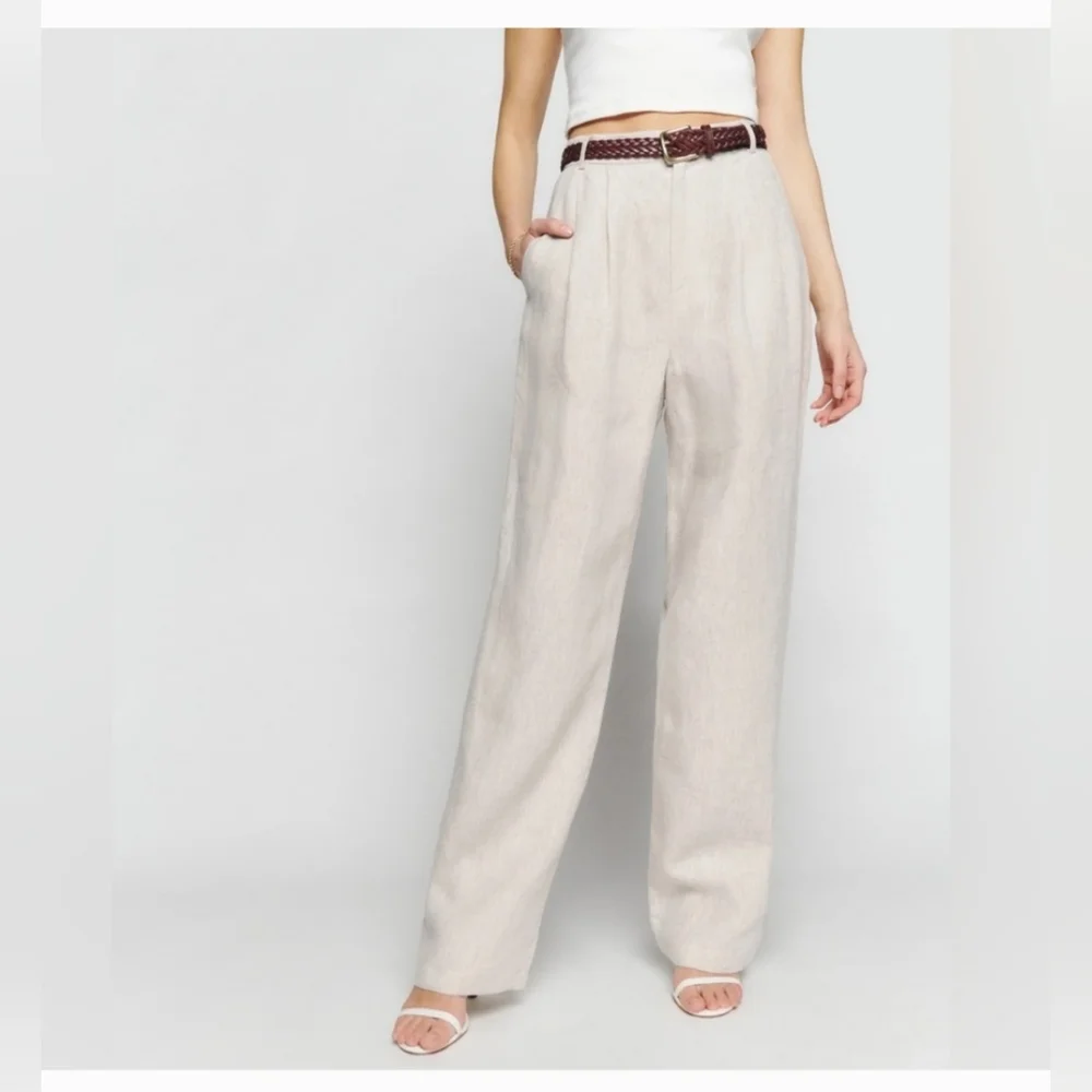 Reformation Mason Linen Pants Oatmeal Size 8 NWT